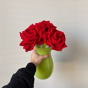 Large Crochet Roses with Green Vase